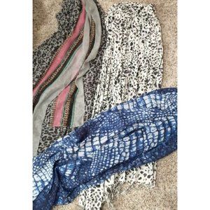 3 long scarves, animal prints, large